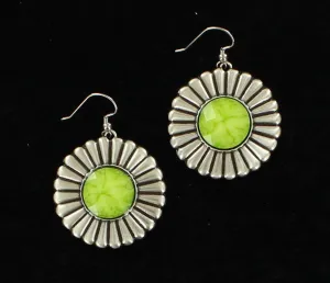 Blazin Roxx Floral Concho Drop Earrings with Lime Green Center Stones