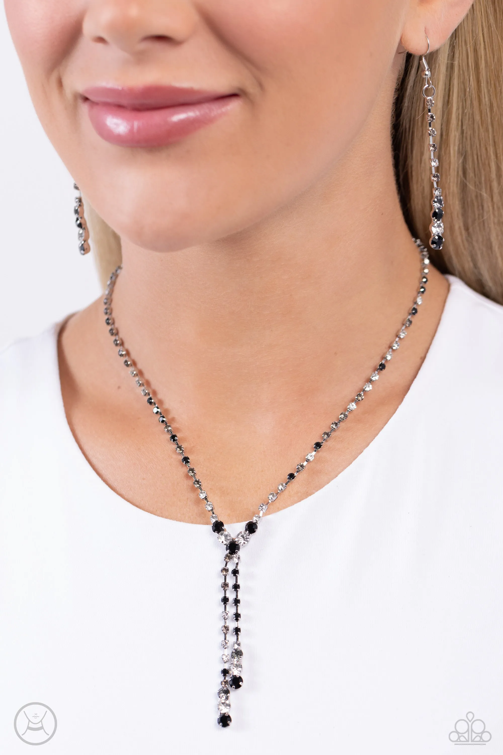 Blinding Balance - Black - White, and Smoke Rhinestone Paparazzi Short Necklace