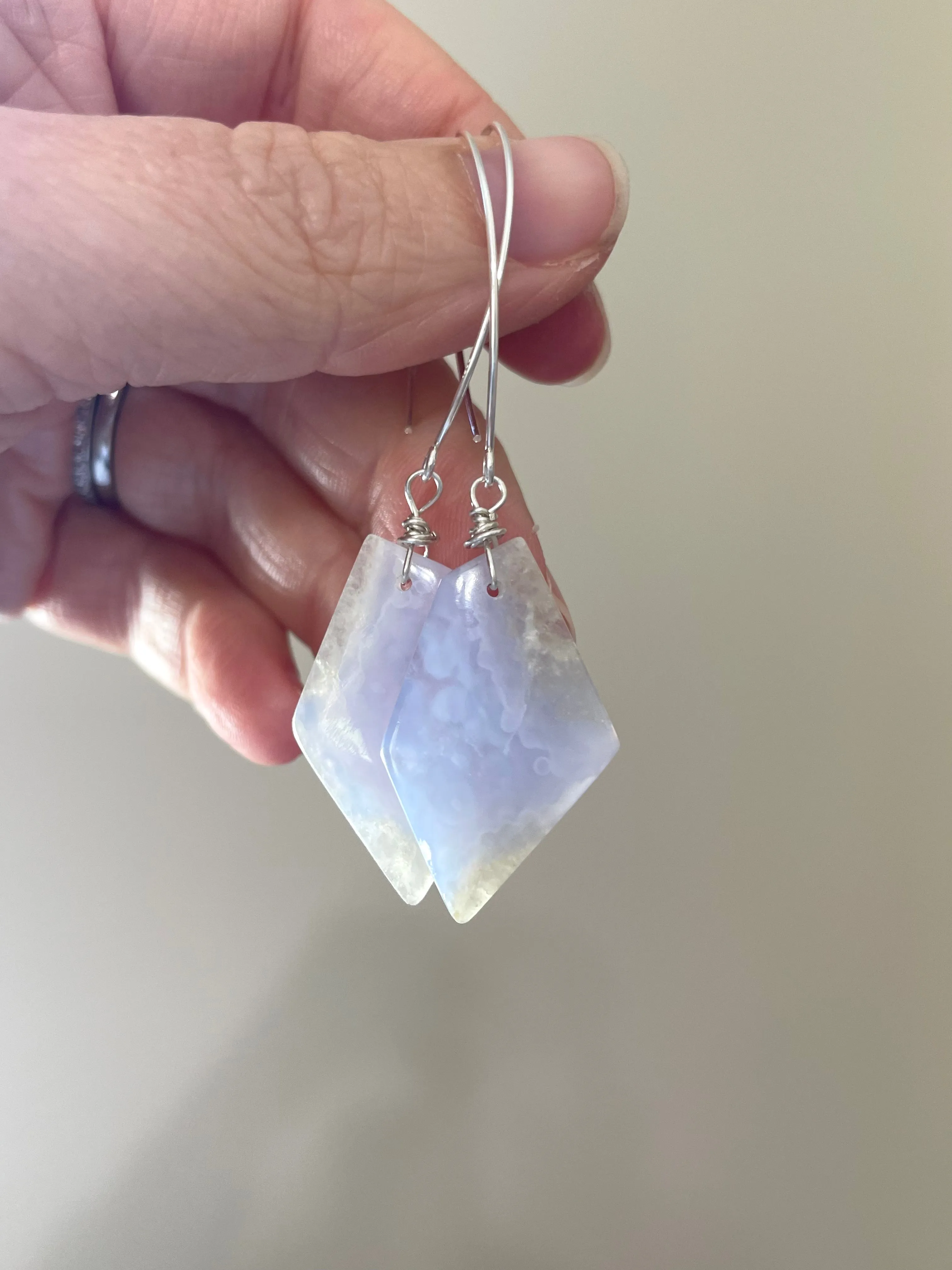Blue Lace Agate Statement Earrings Sterling Silver