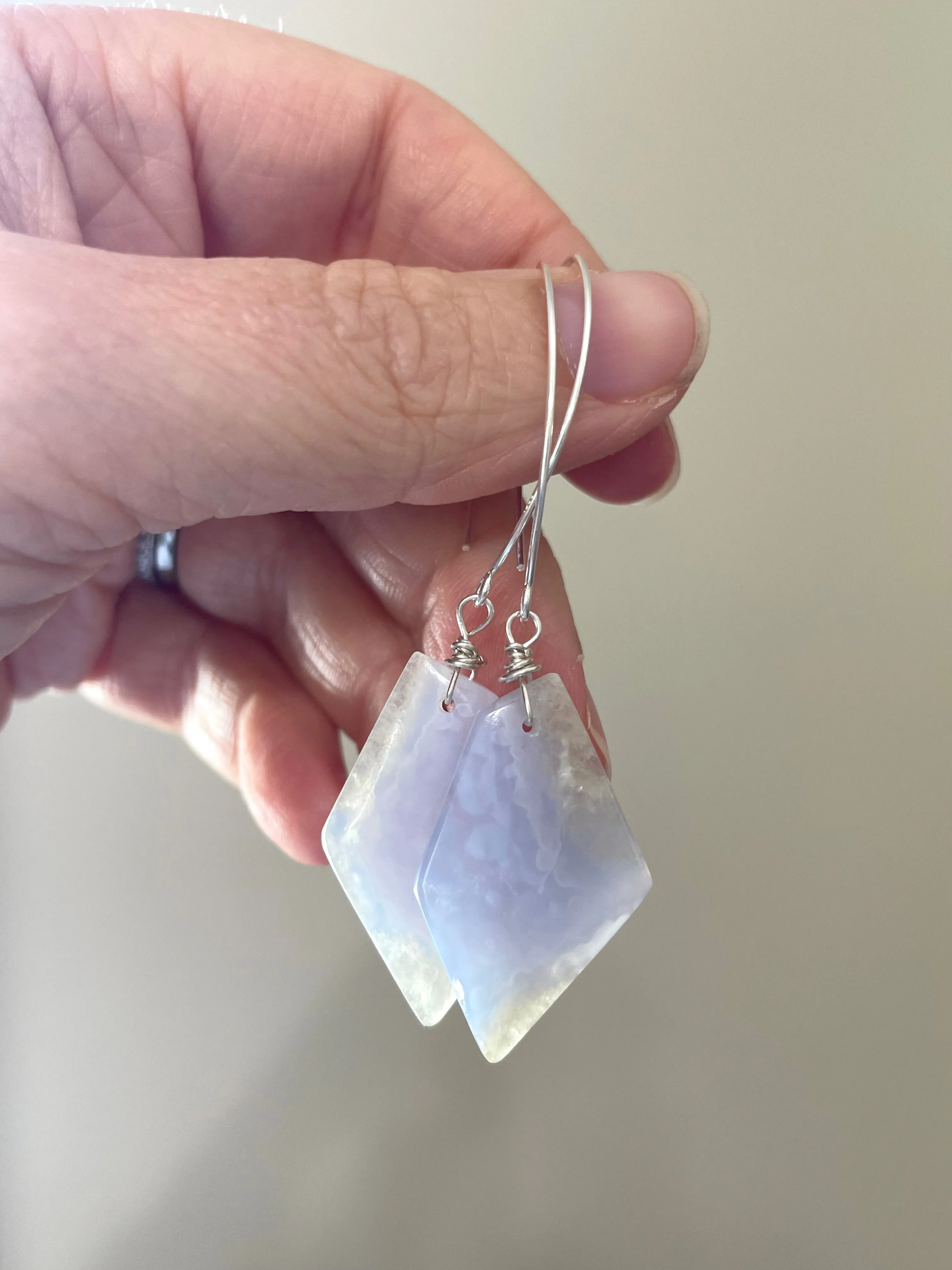 Blue Lace Agate Statement Earrings Sterling Silver