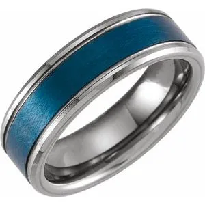 Blue PVD Tungsten 7 mm Grooved Beveled-Edge Band Size 13.5
