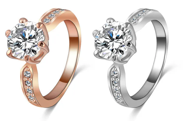 Brand Wedding Jewelry Ring18K Rose Gold /Platinum Plate Round Cubic Zirconia Women Finger Rings