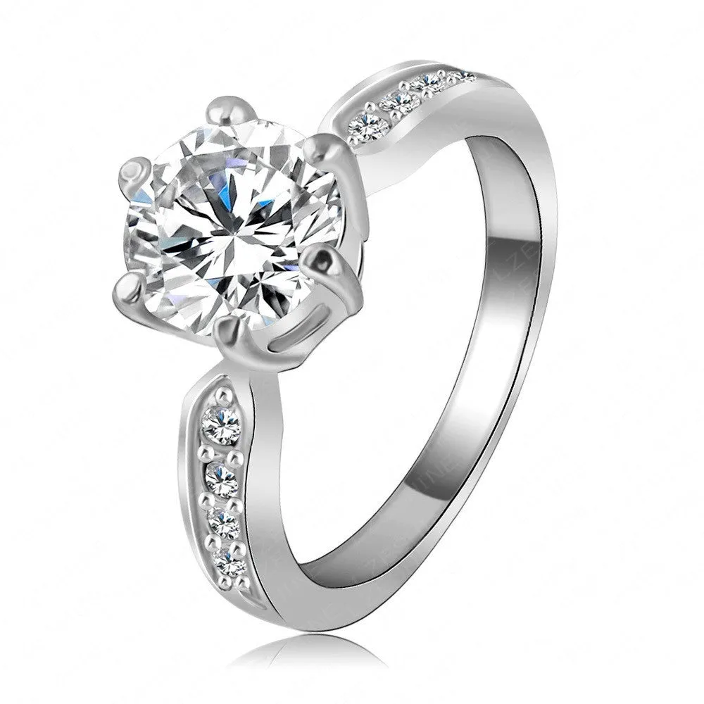 Brand Wedding Jewelry Ring18K Rose Gold /Platinum Plate Round Cubic Zirconia Women Finger Rings
