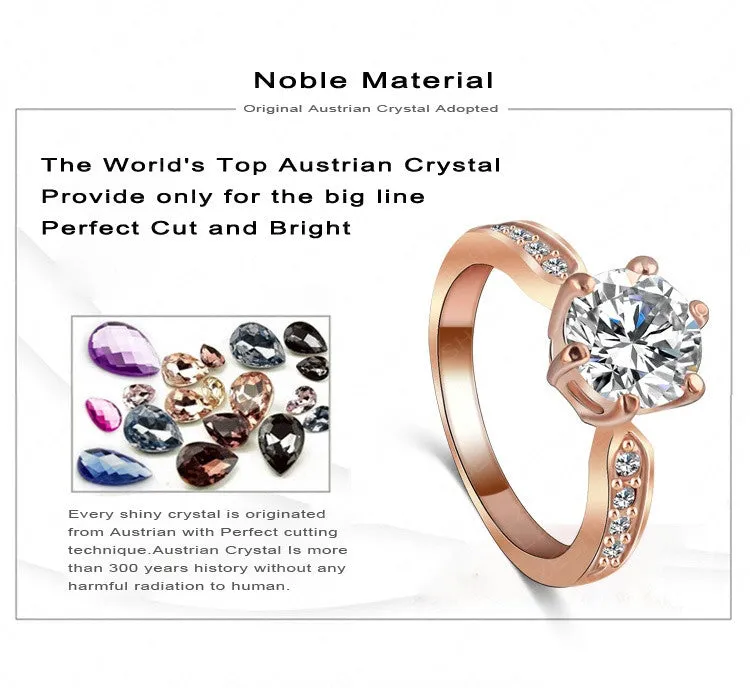 Brand Wedding Jewelry Ring18K Rose Gold /Platinum Plate Round Cubic Zirconia Women Finger Rings