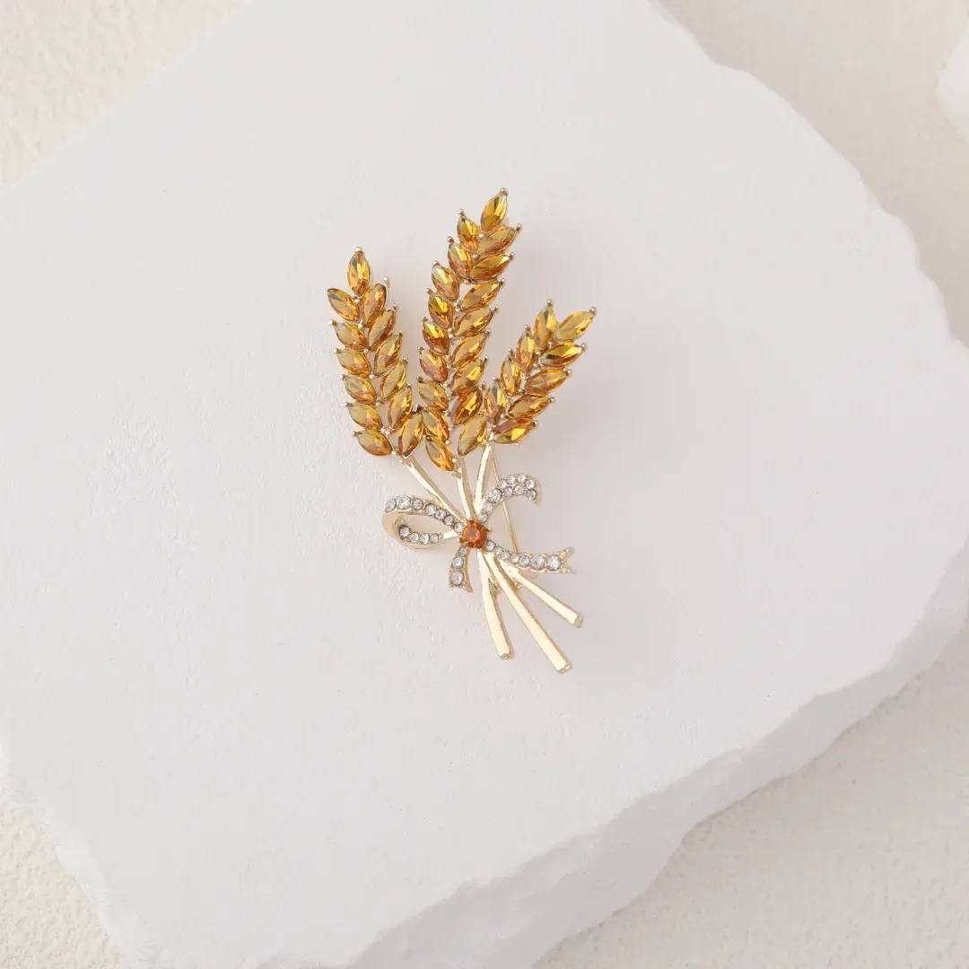 Brooch Men Women Meaningful Wheat Flag Rhinestone Badge Delicate Gift For New Year