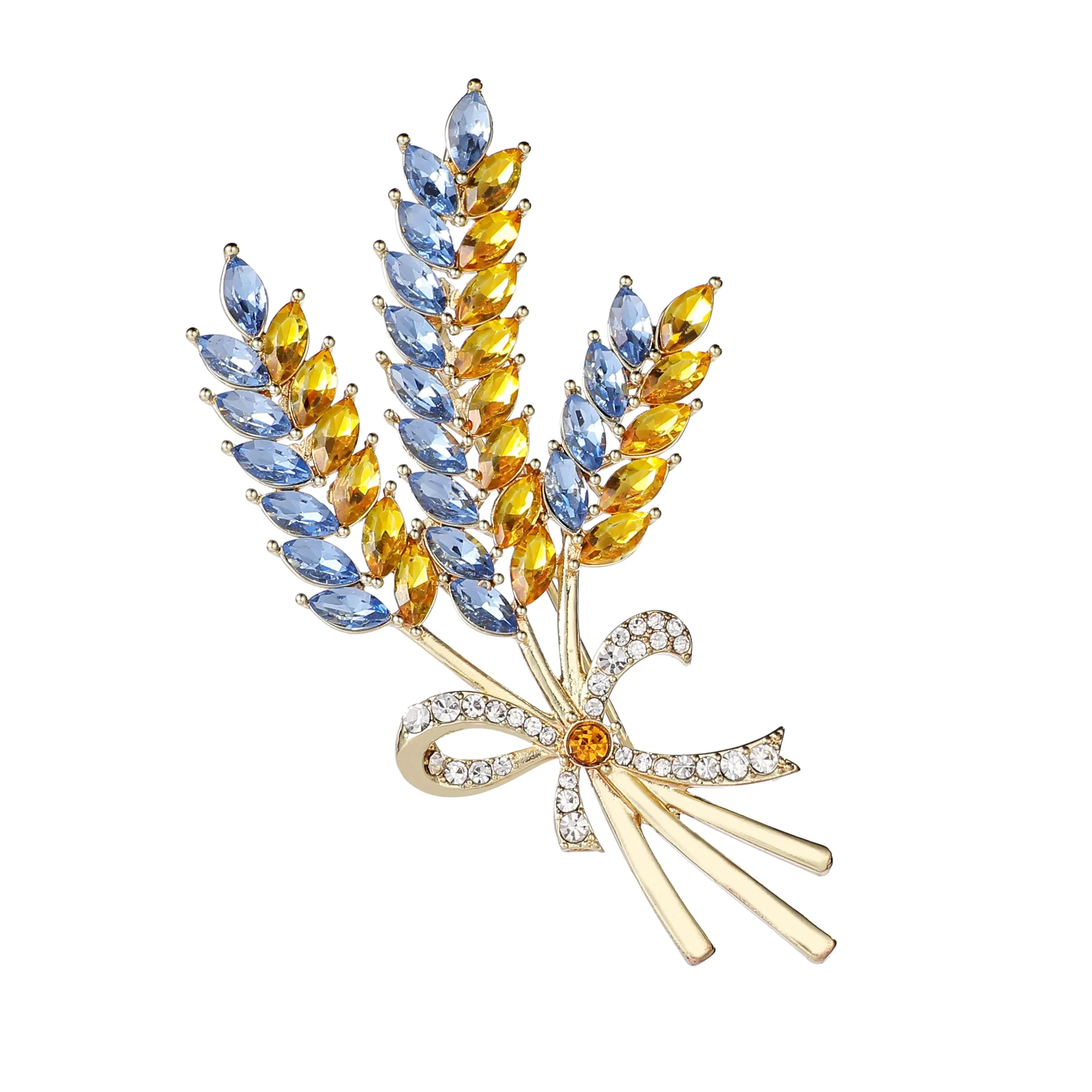 Brooch Men Women Meaningful Wheat Flag Rhinestone Badge Delicate Gift For New Year