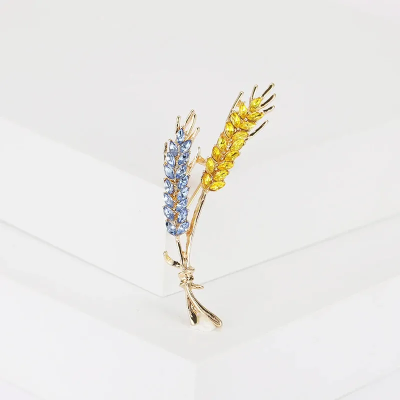 Brooch Men Women Meaningful Wheat Flag Rhinestone Badge Delicate Gift For New Year