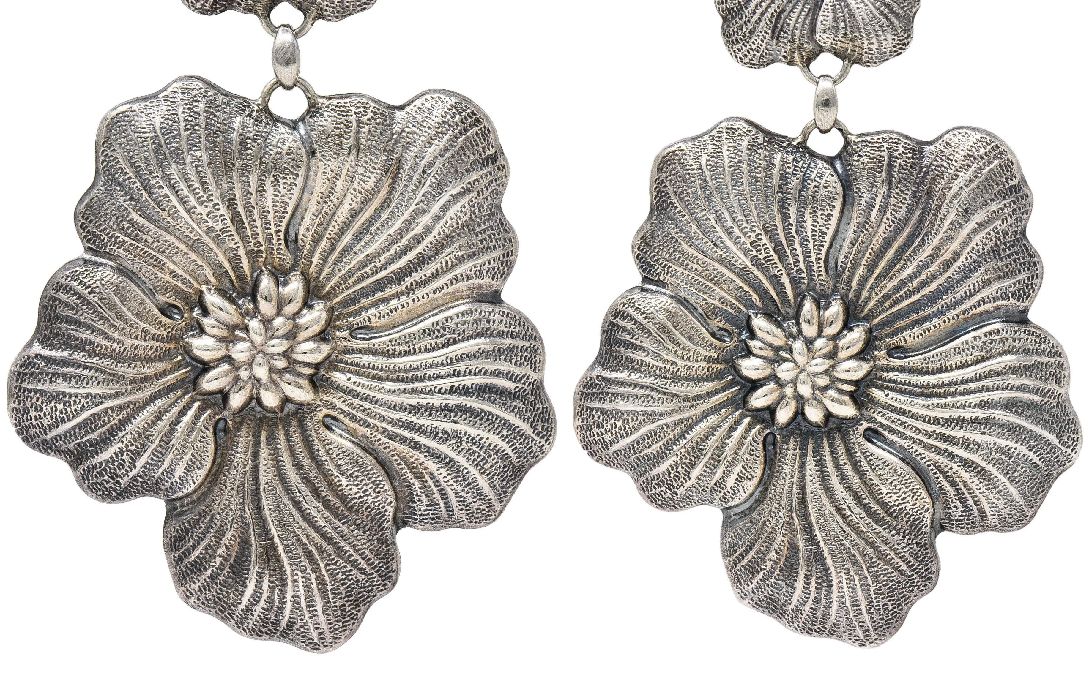 Buccellati Sterling Silver Gardenia Blossom Flower Drop Earrings