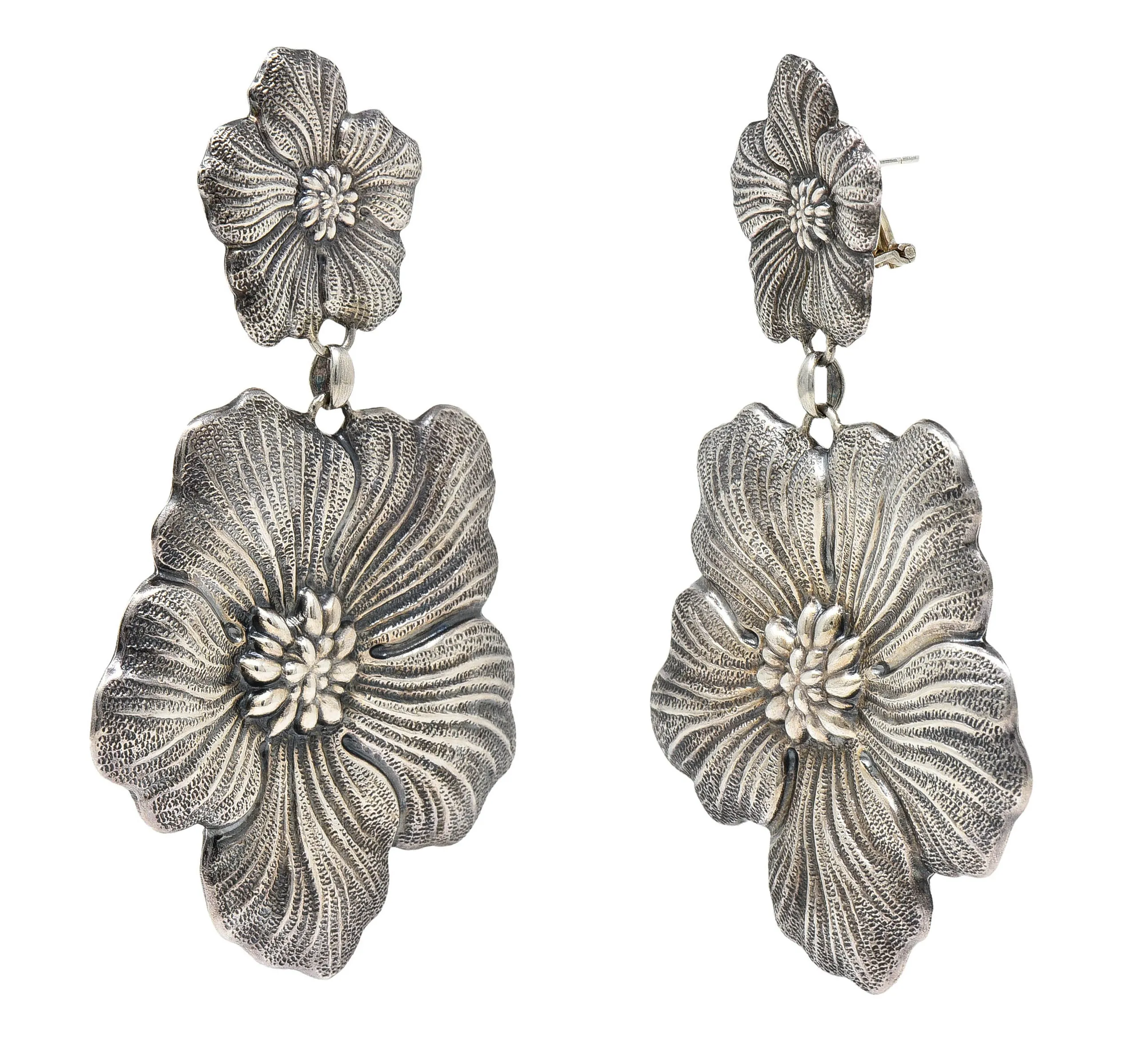 Buccellati Sterling Silver Gardenia Blossom Flower Drop Earrings