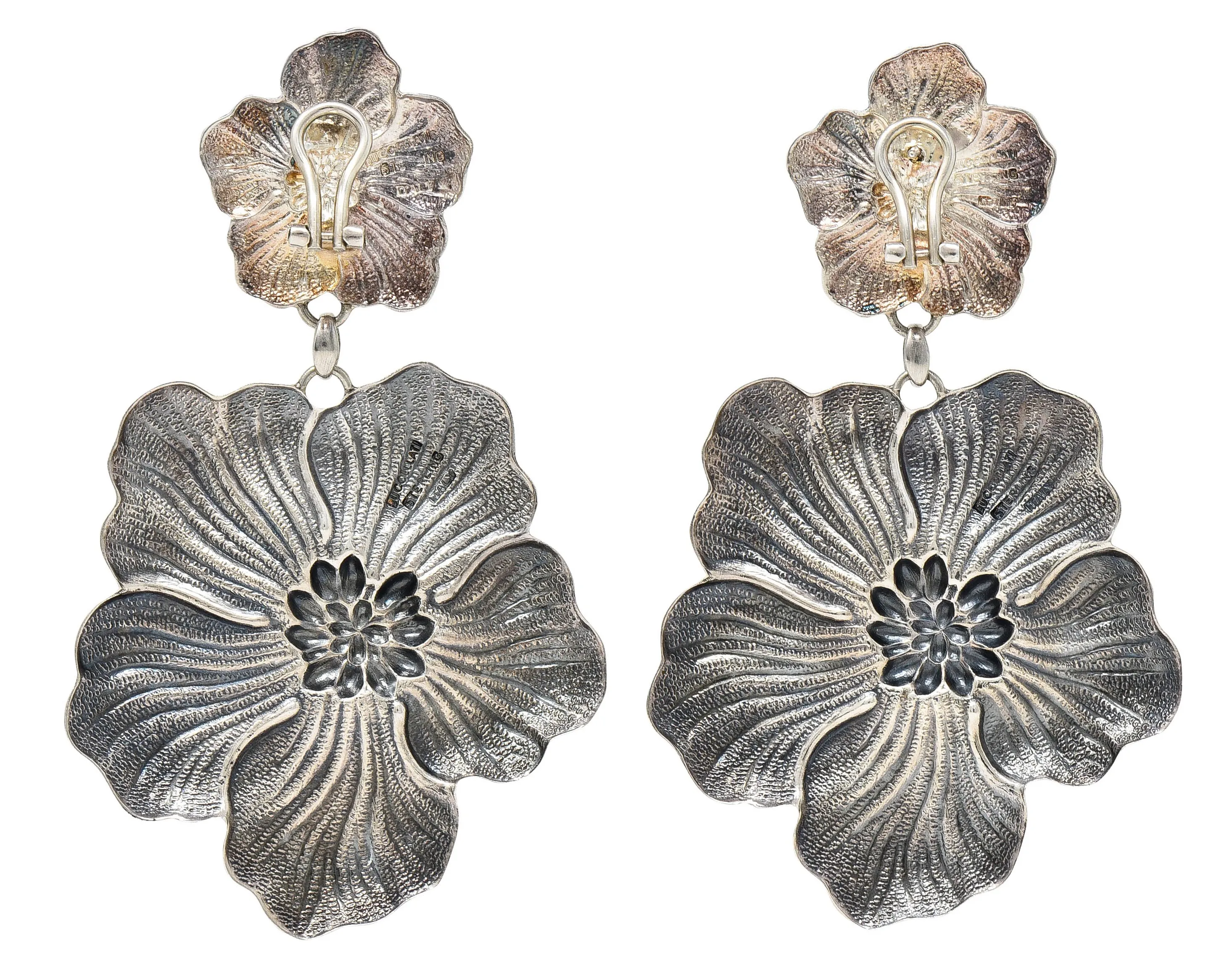 Buccellati Sterling Silver Gardenia Blossom Flower Drop Earrings