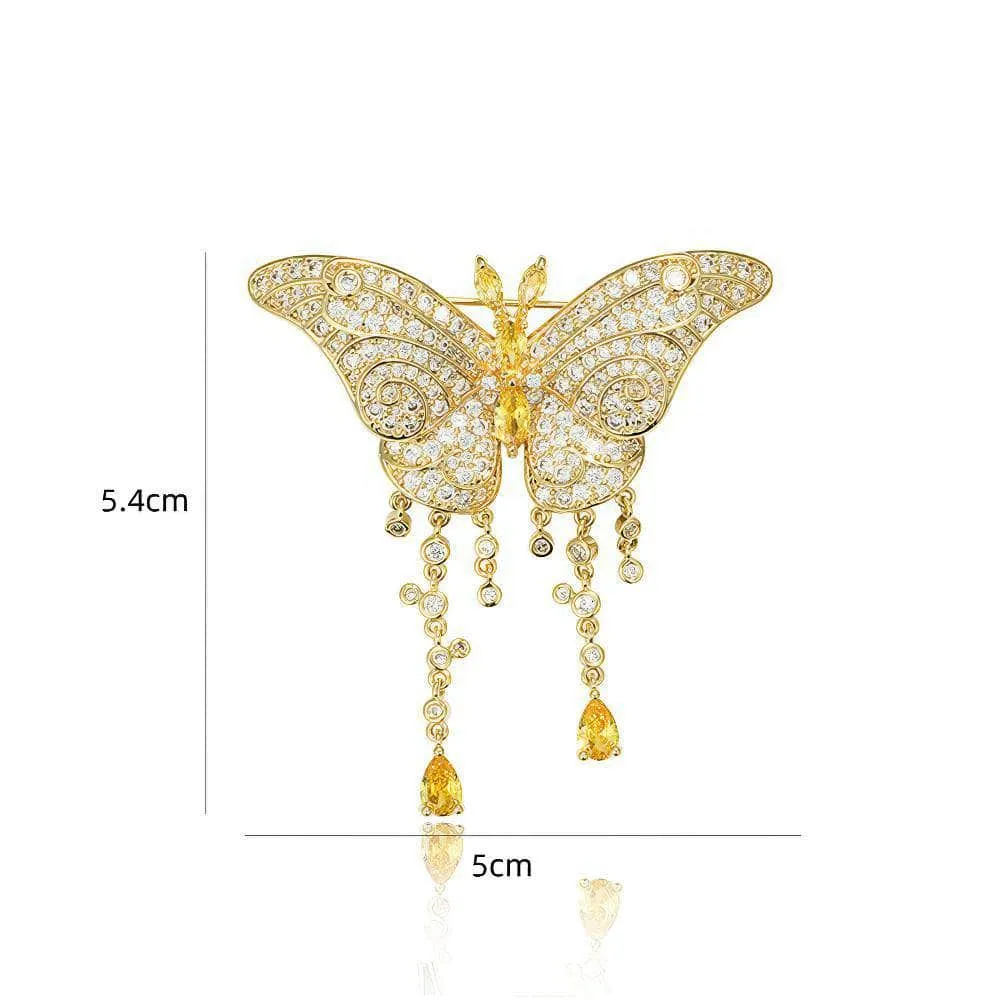 Butterfly Rhinestone Decor Tassel Diamante Brooch