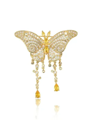 Butterfly Rhinestone Decor Tassel Diamante Brooch