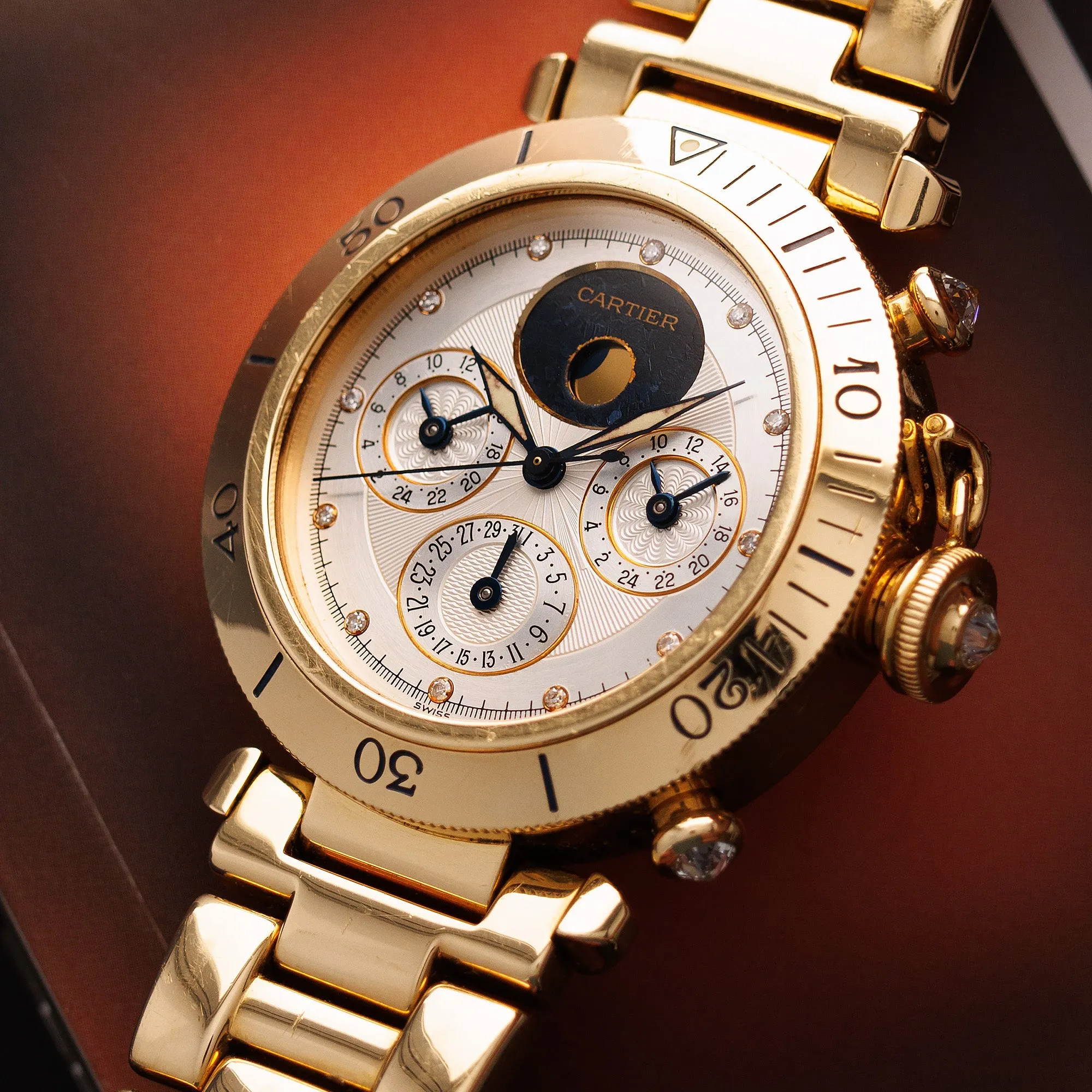 Cartier Yellow Gold Pasha Triple Calendar Moonphase Watch Ref. 0925