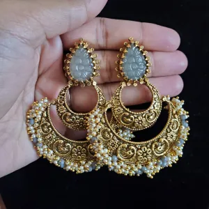 Carved Stone Big Statement Earrings Grey