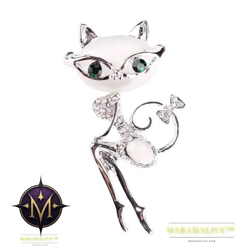Cat Silver Brooches Rrhinestone Jewelry