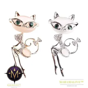 Cat Silver Brooches Rrhinestone Jewelry