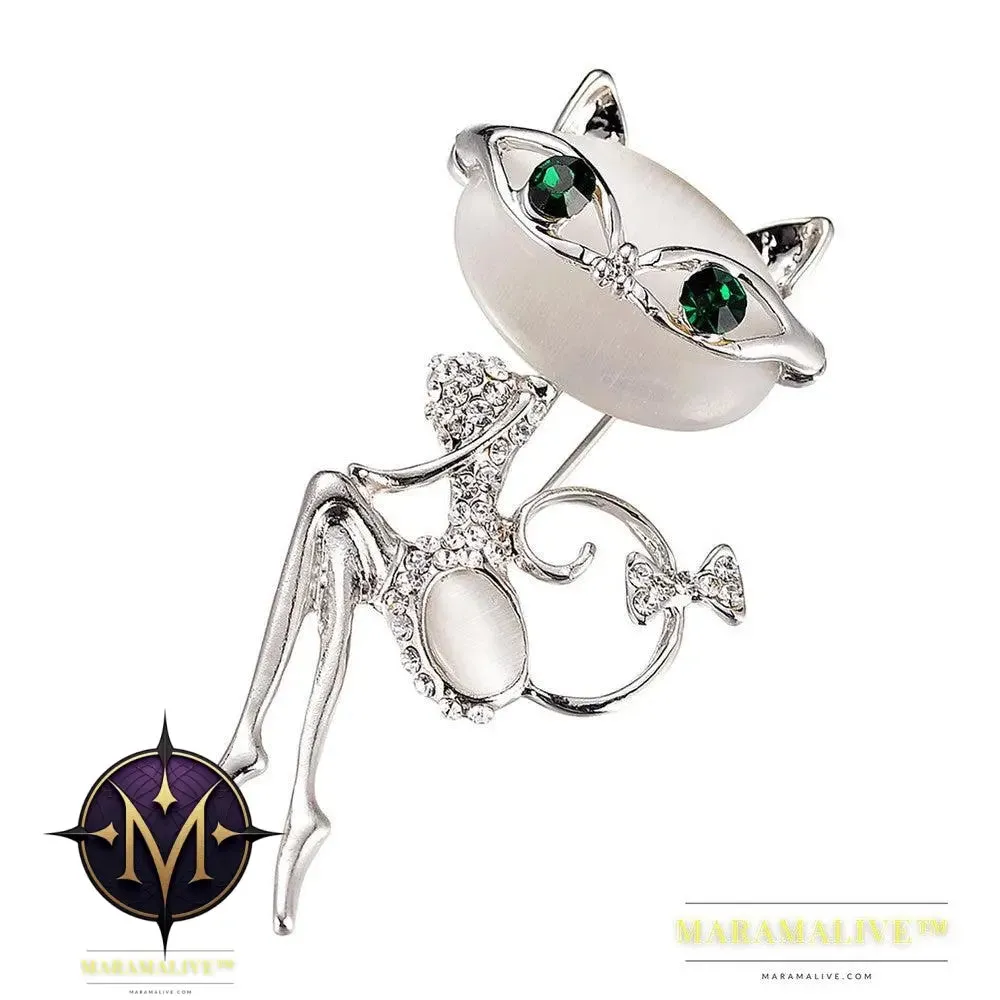 Cat Silver Brooches Rrhinestone Jewelry