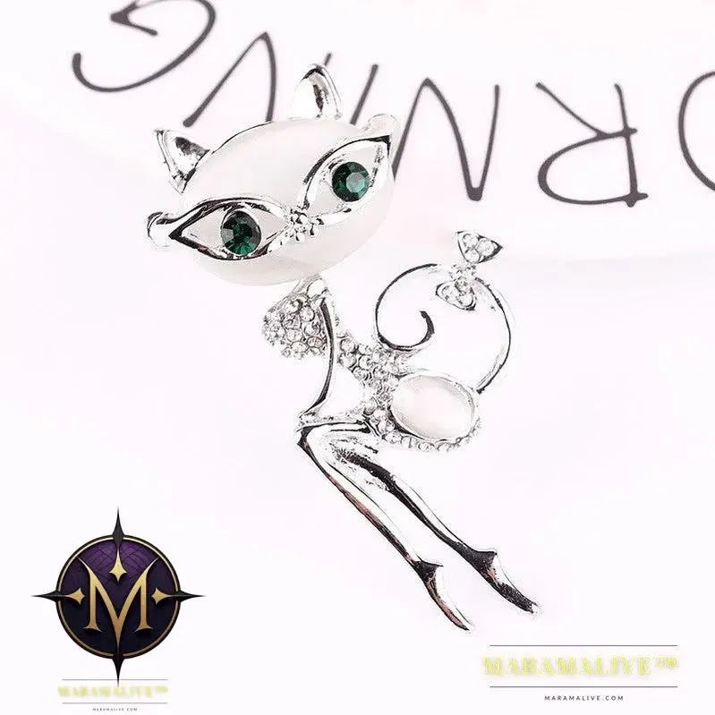 Cat Silver Brooches Rrhinestone Jewelry