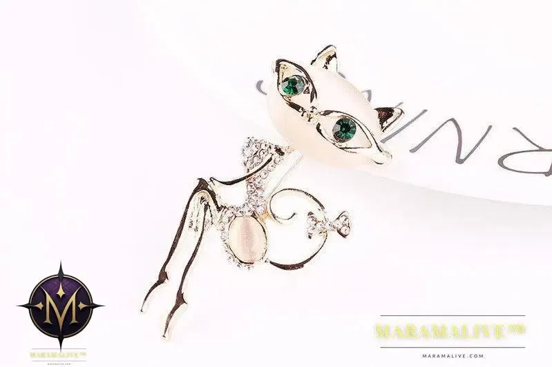 Cat Silver Brooches Rrhinestone Jewelry
