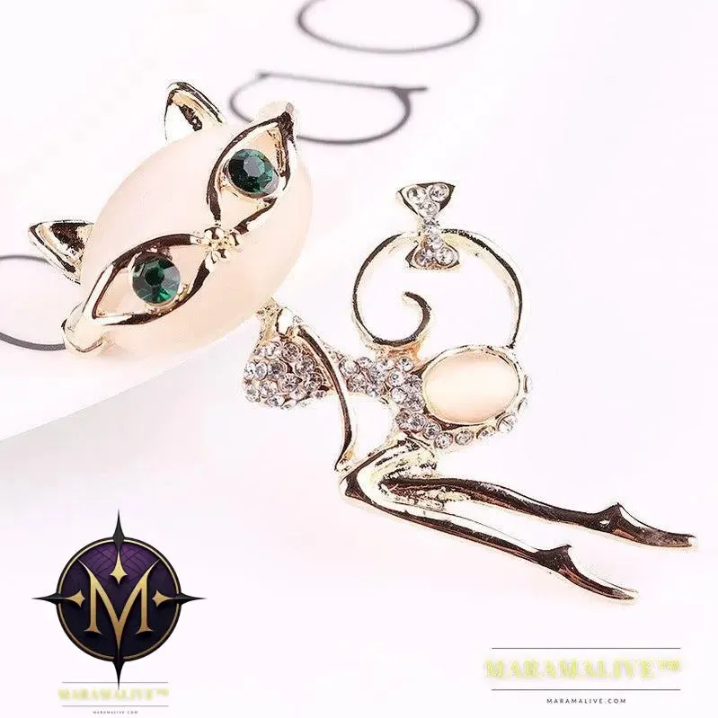 Cat Silver Brooches Rrhinestone Jewelry