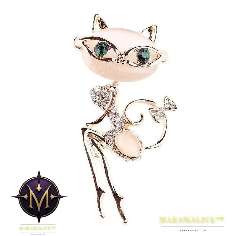 Cat Silver Brooches Rrhinestone Jewelry