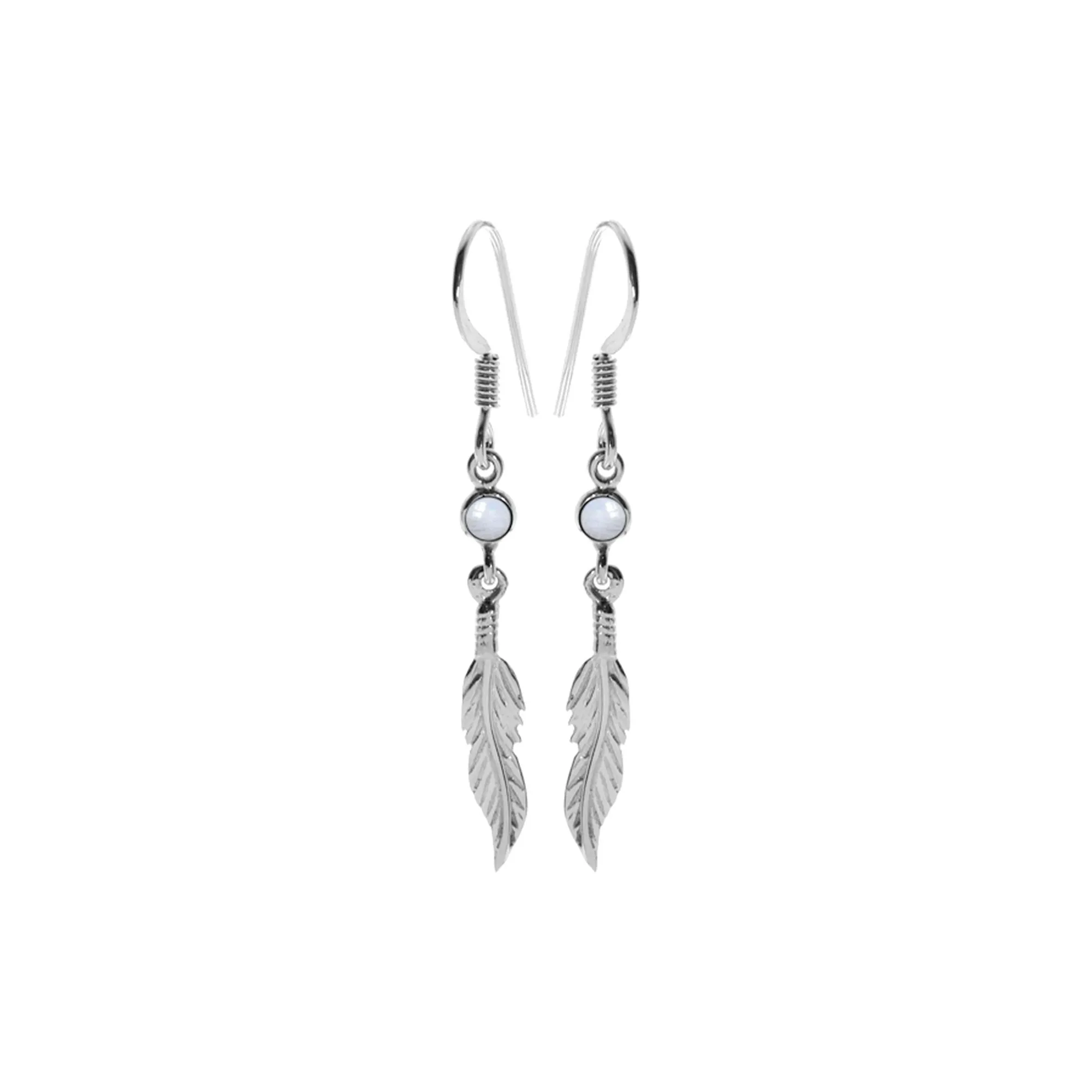 Catalina rainbow moonstone feather earrings