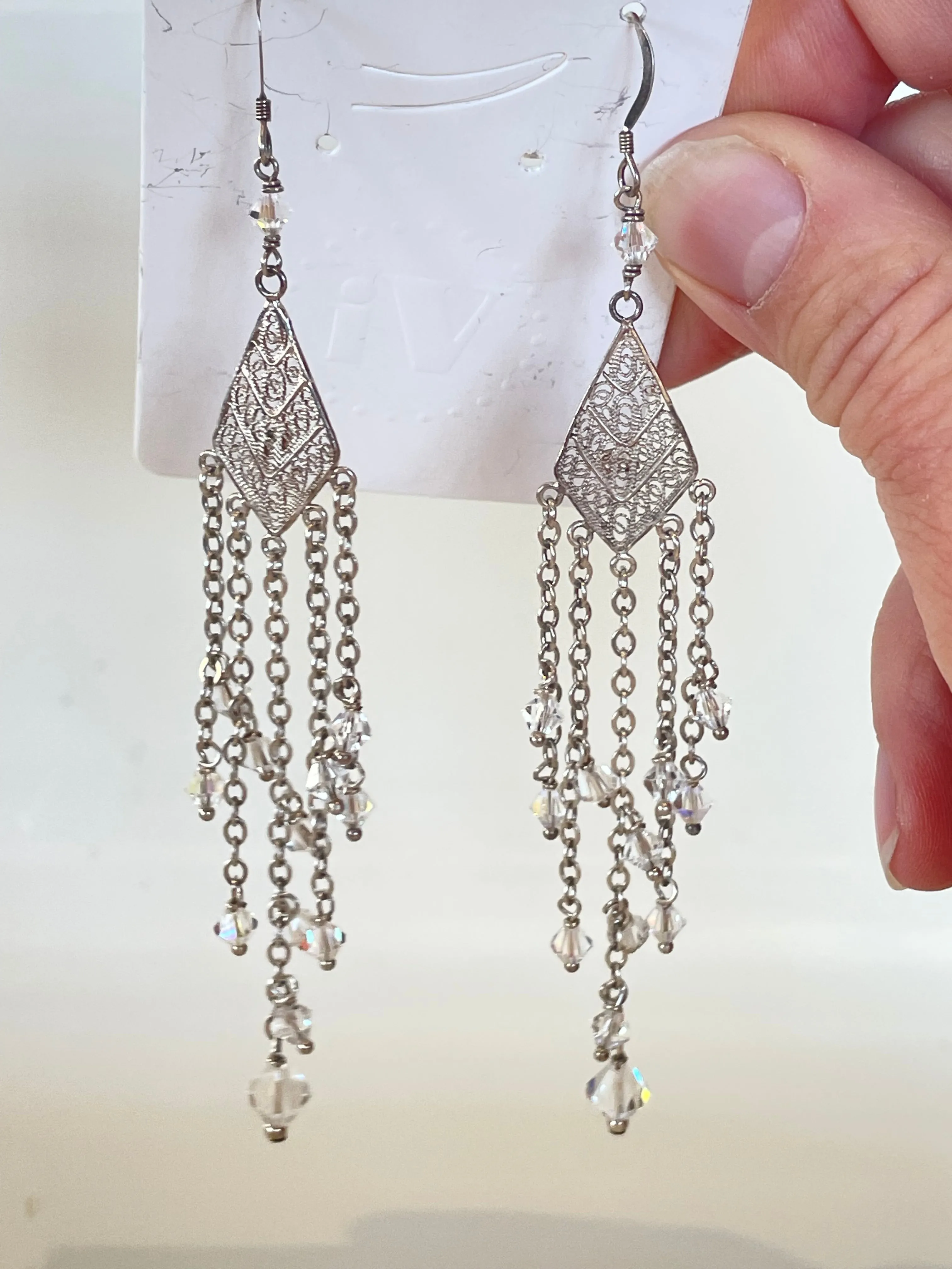 Chandelier Earrings Silver Crystal Beads