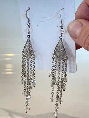 Chandelier Earrings Silver Crystal Beads
