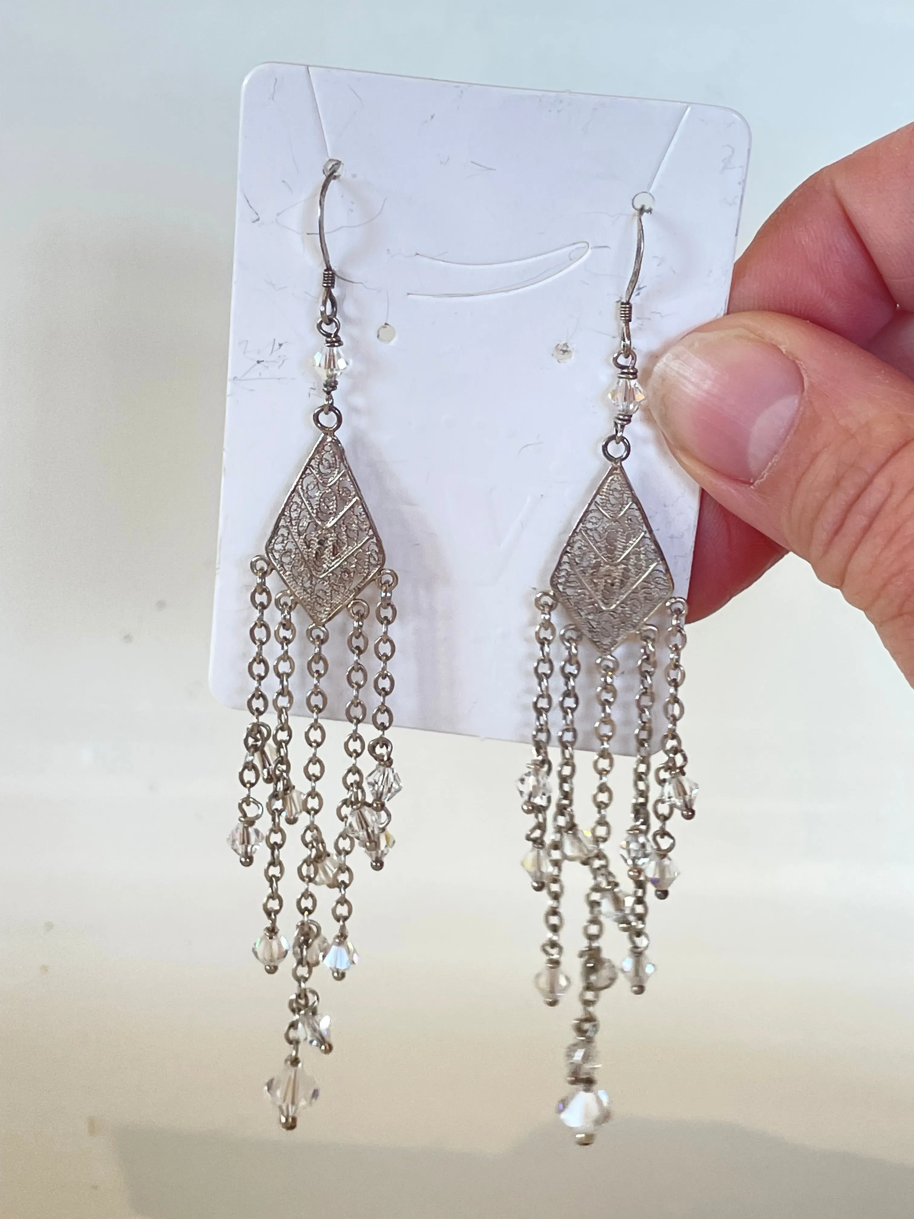 Chandelier Earrings Silver Crystal Beads