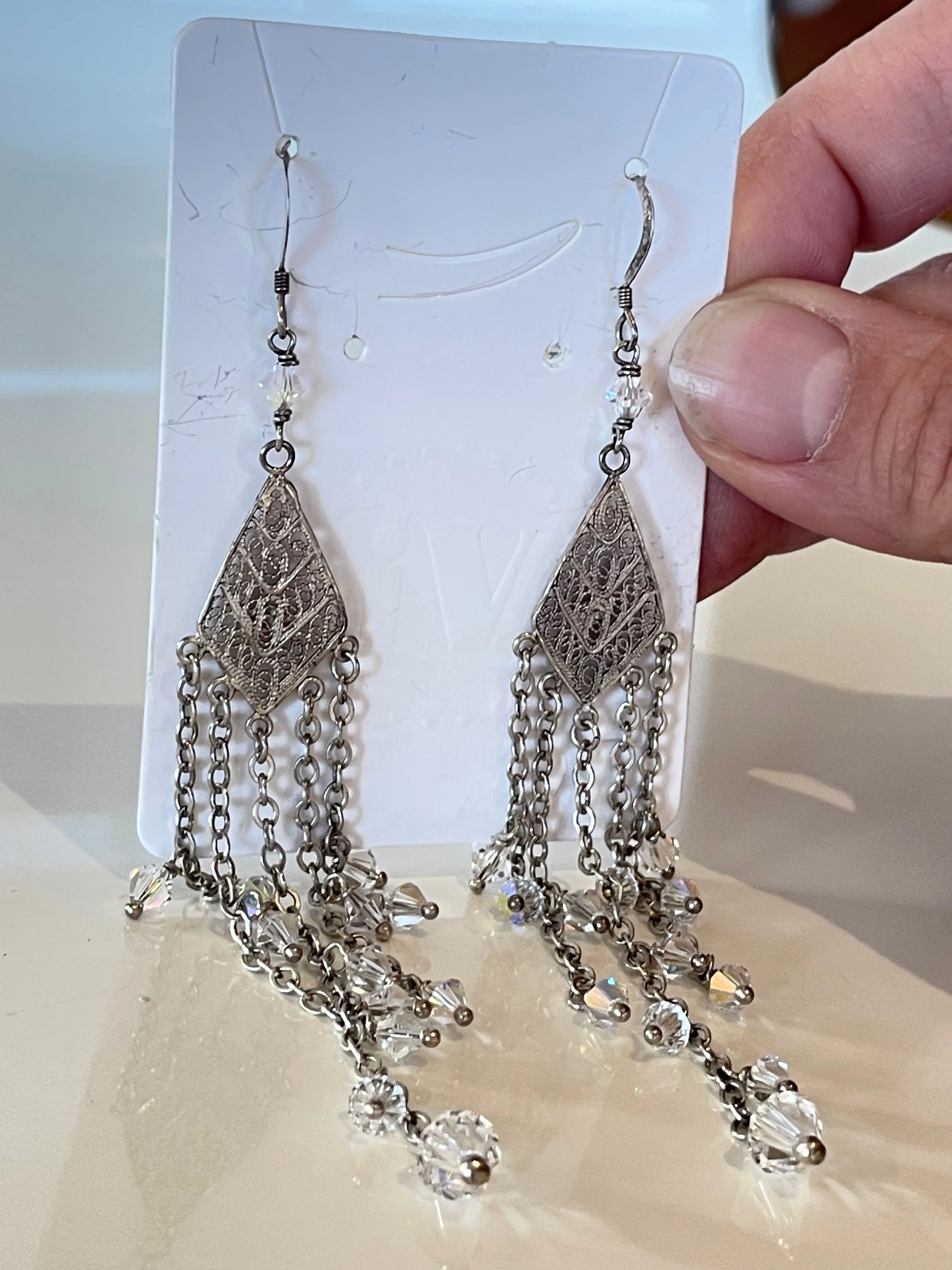 Chandelier Earrings Silver Crystal Beads