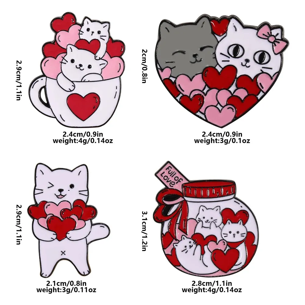 Charming Kawaii Cat Love Enamel Pins - Adorable White Kitten Heart Brooches for Pet Lovers 💖🐾✨