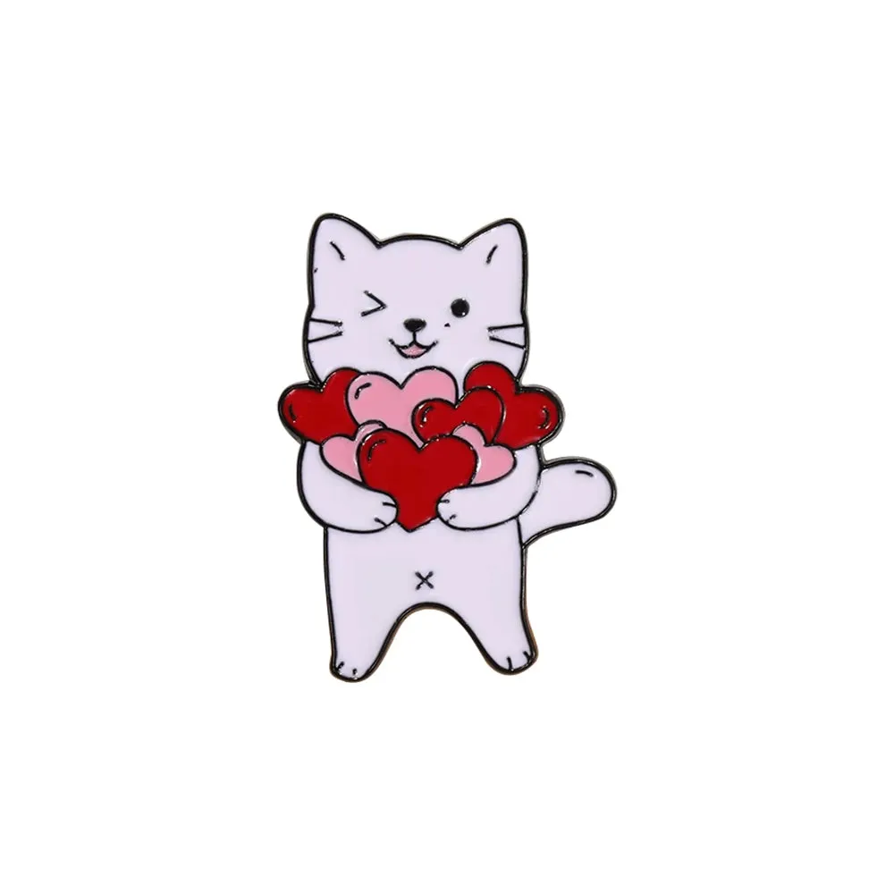 Charming Kawaii Cat Love Enamel Pins - Adorable White Kitten Heart Brooches for Pet Lovers 💖🐾✨