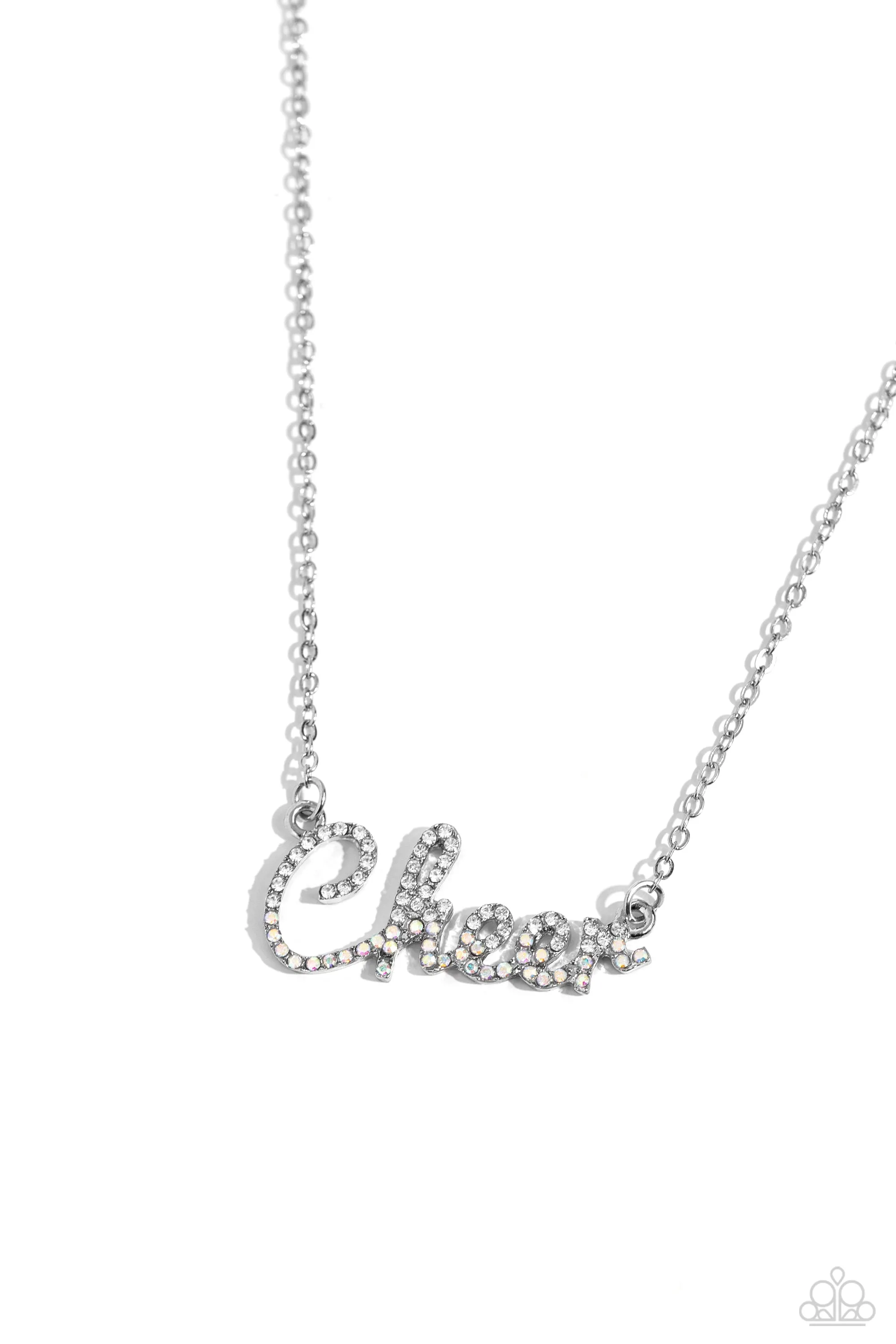 Cheer Squad - White - Rhinestone "Cheer" Paparazzi Short Necklace
