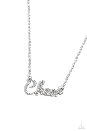 Cheer Squad - White - Rhinestone "Cheer" Paparazzi Short Necklace
