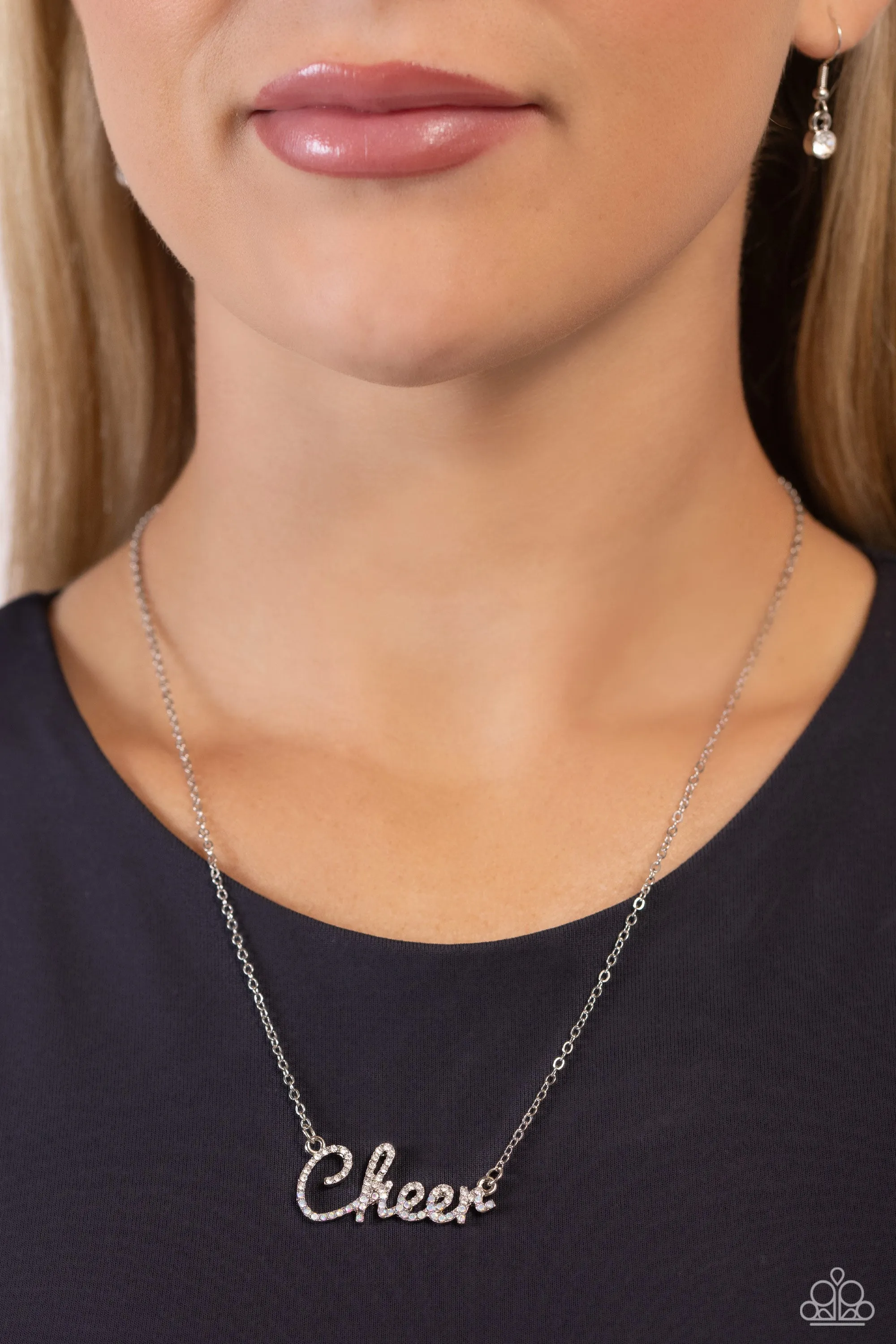 Cheer Squad - White - Rhinestone "Cheer" Paparazzi Short Necklace