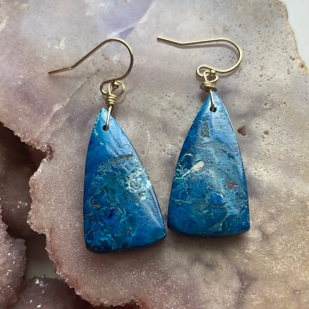 Chrysocolla Gold Filled Statement Crystal Gemstone Earrings