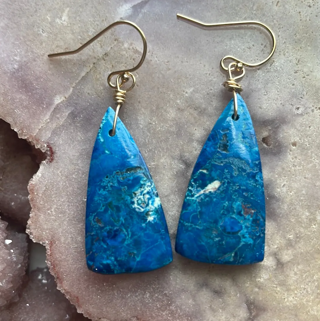 Chrysocolla Gold Filled Statement Crystal Gemstone Earrings