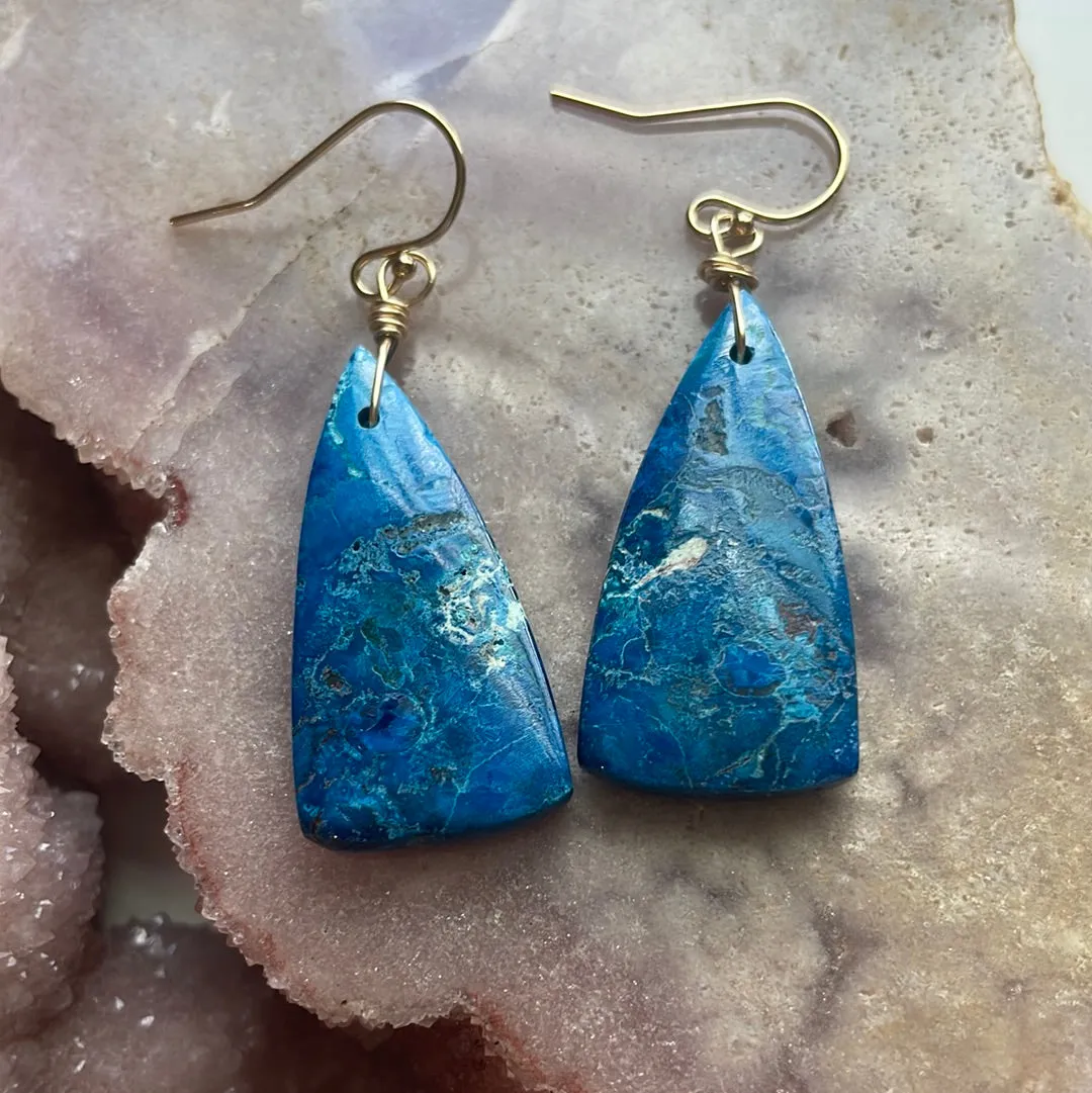 Chrysocolla Gold Filled Statement Crystal Gemstone Earrings