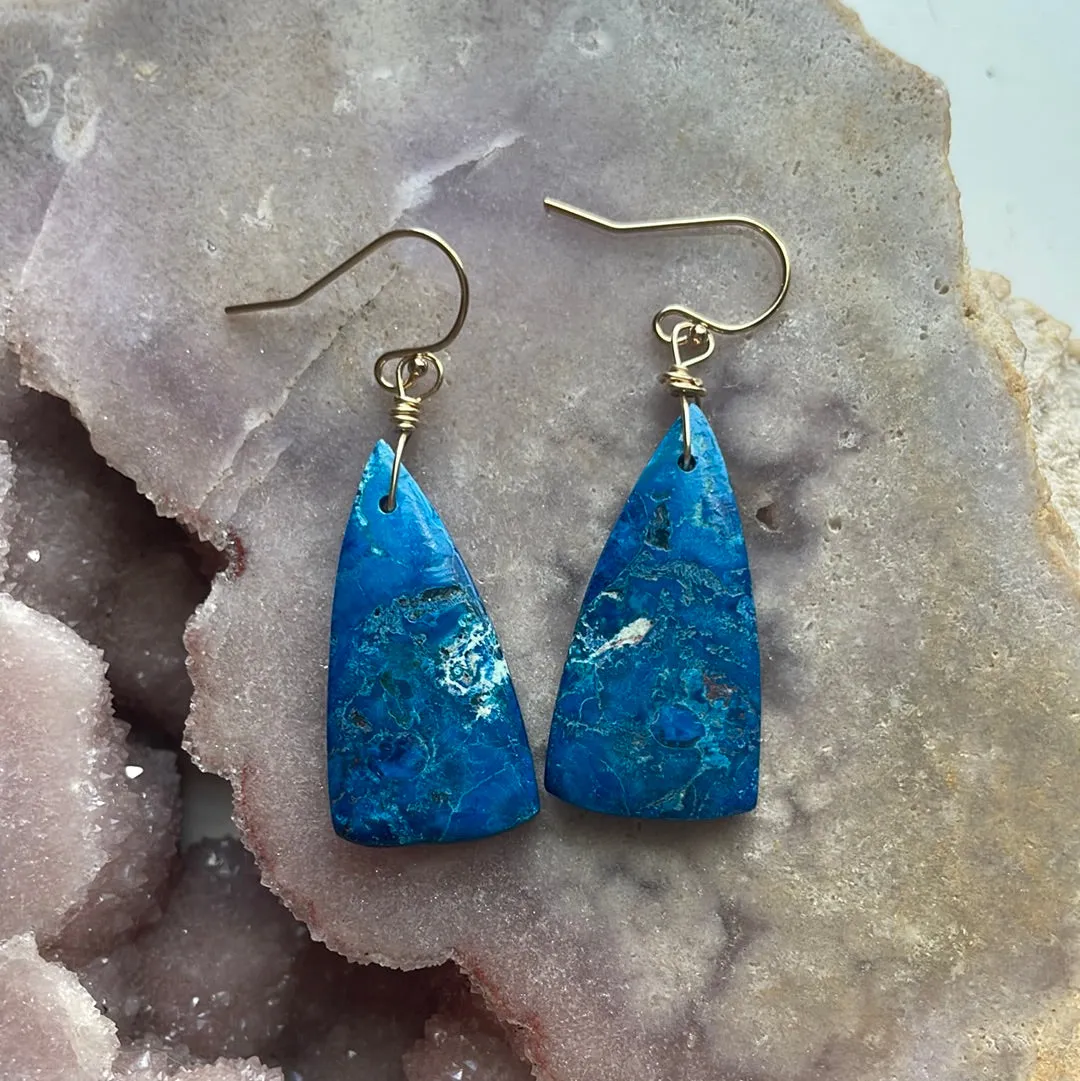 Chrysocolla Gold Filled Statement Crystal Gemstone Earrings