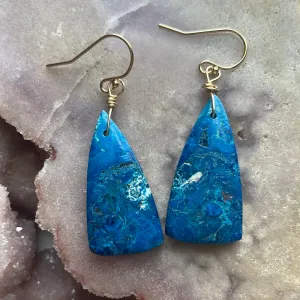 Chrysocolla Gold Filled Statement Crystal Gemstone Earrings