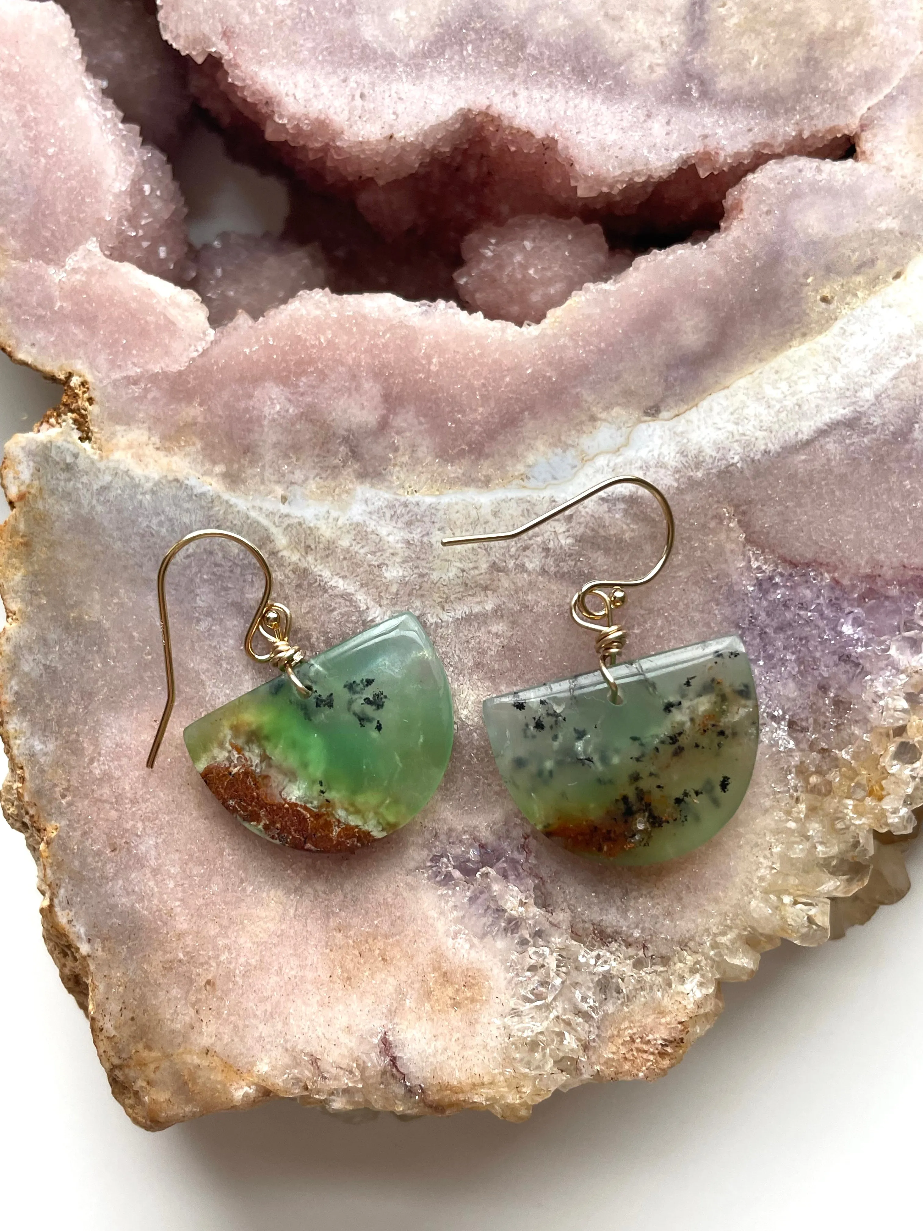 Chrysoprase Statement Earrings Gold Fill