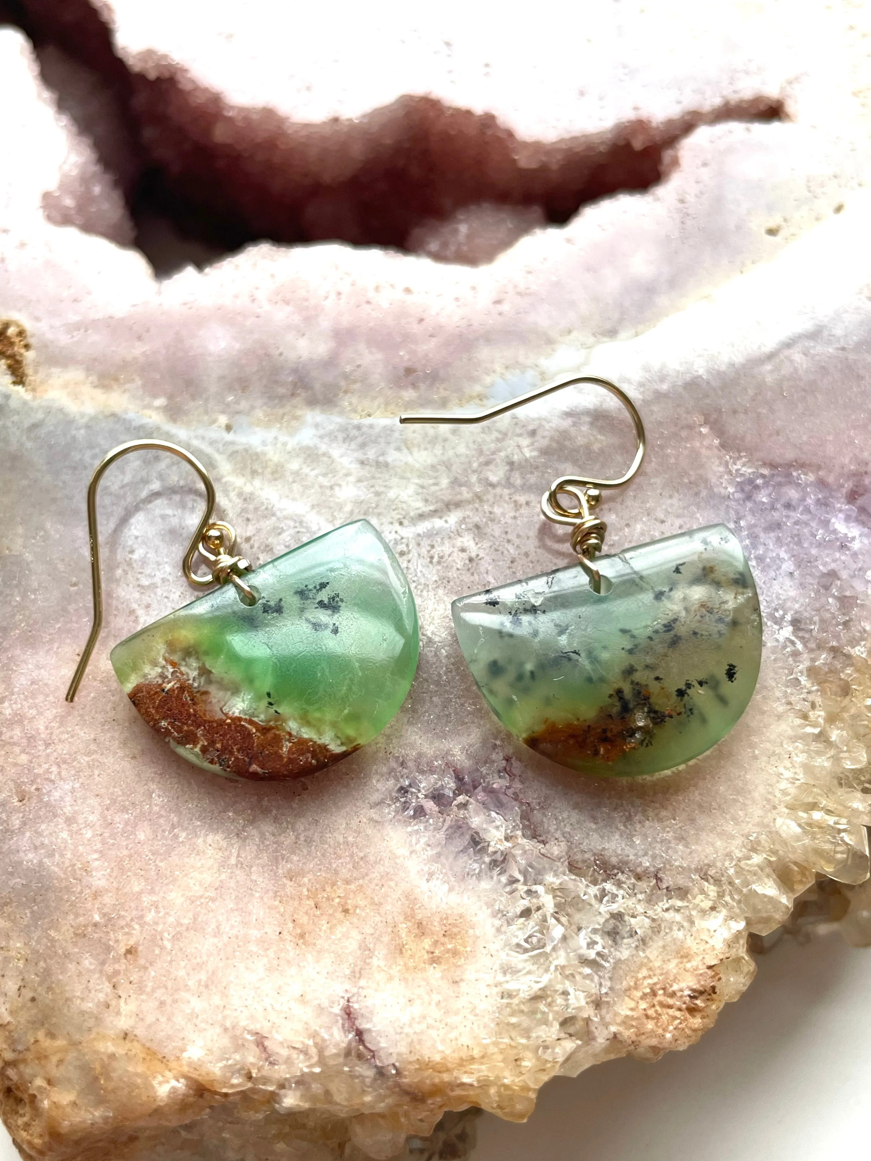 Chrysoprase Statement Earrings Gold Fill