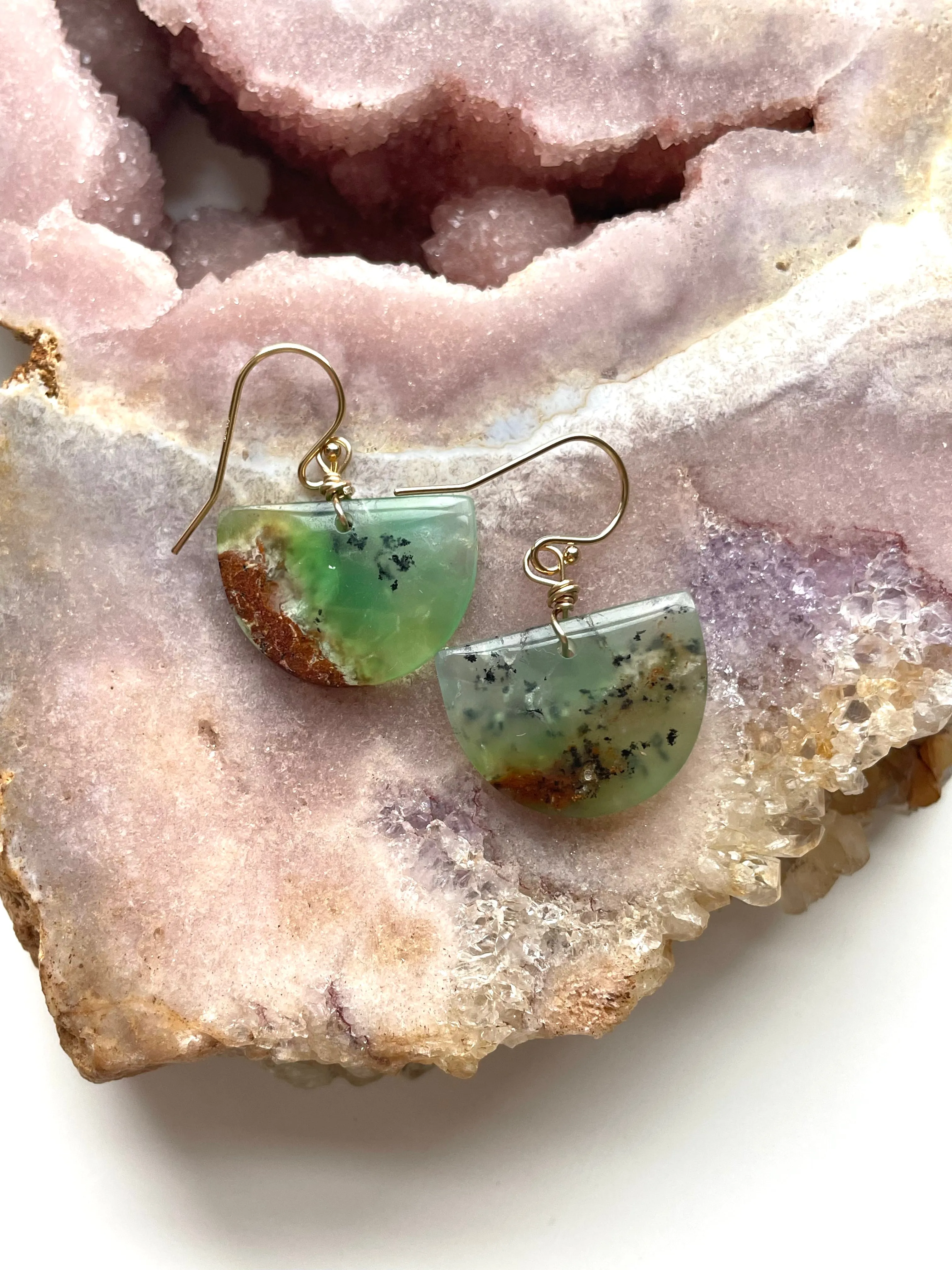 Chrysoprase Statement Earrings Gold Fill