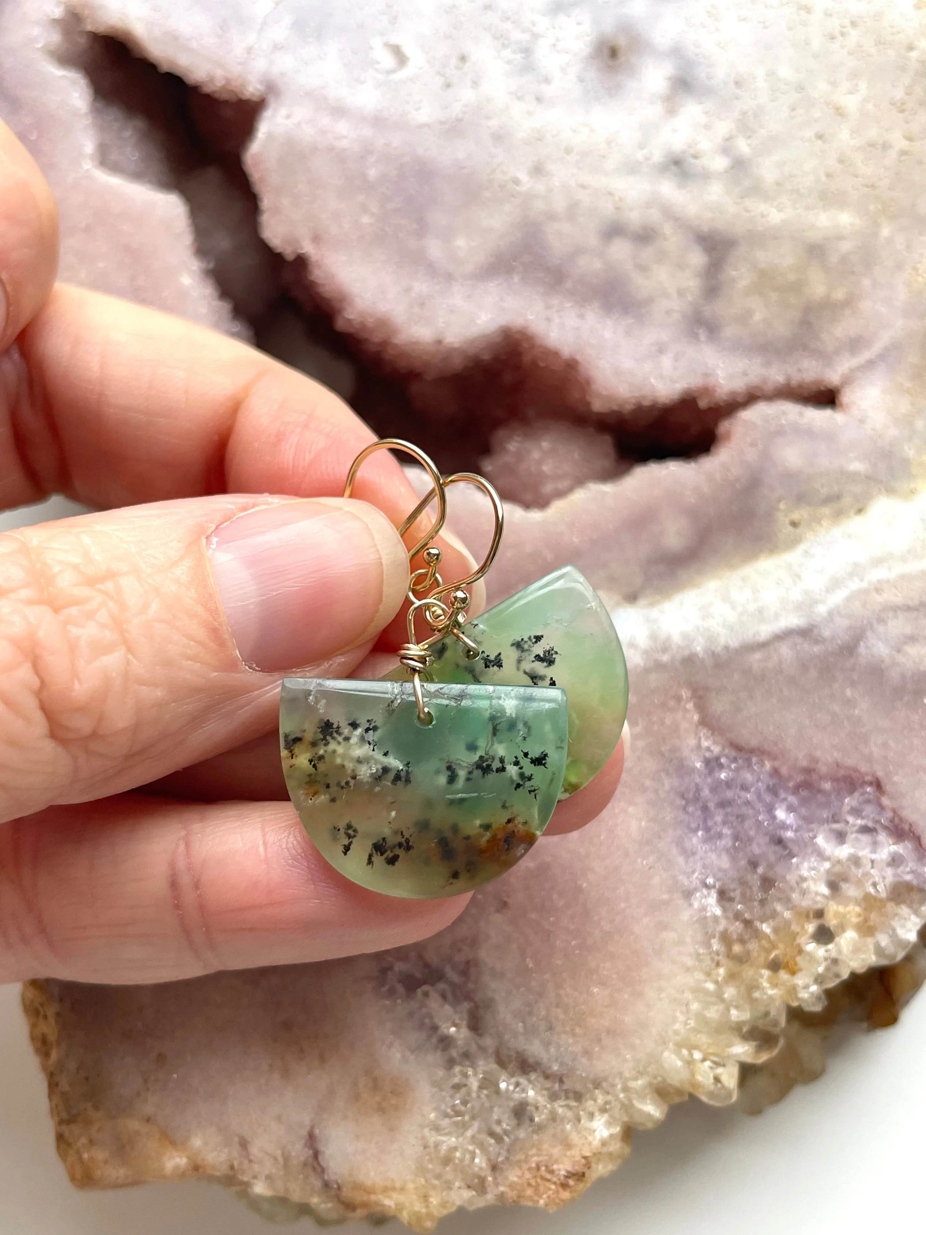 Chrysoprase Statement Earrings Gold Fill