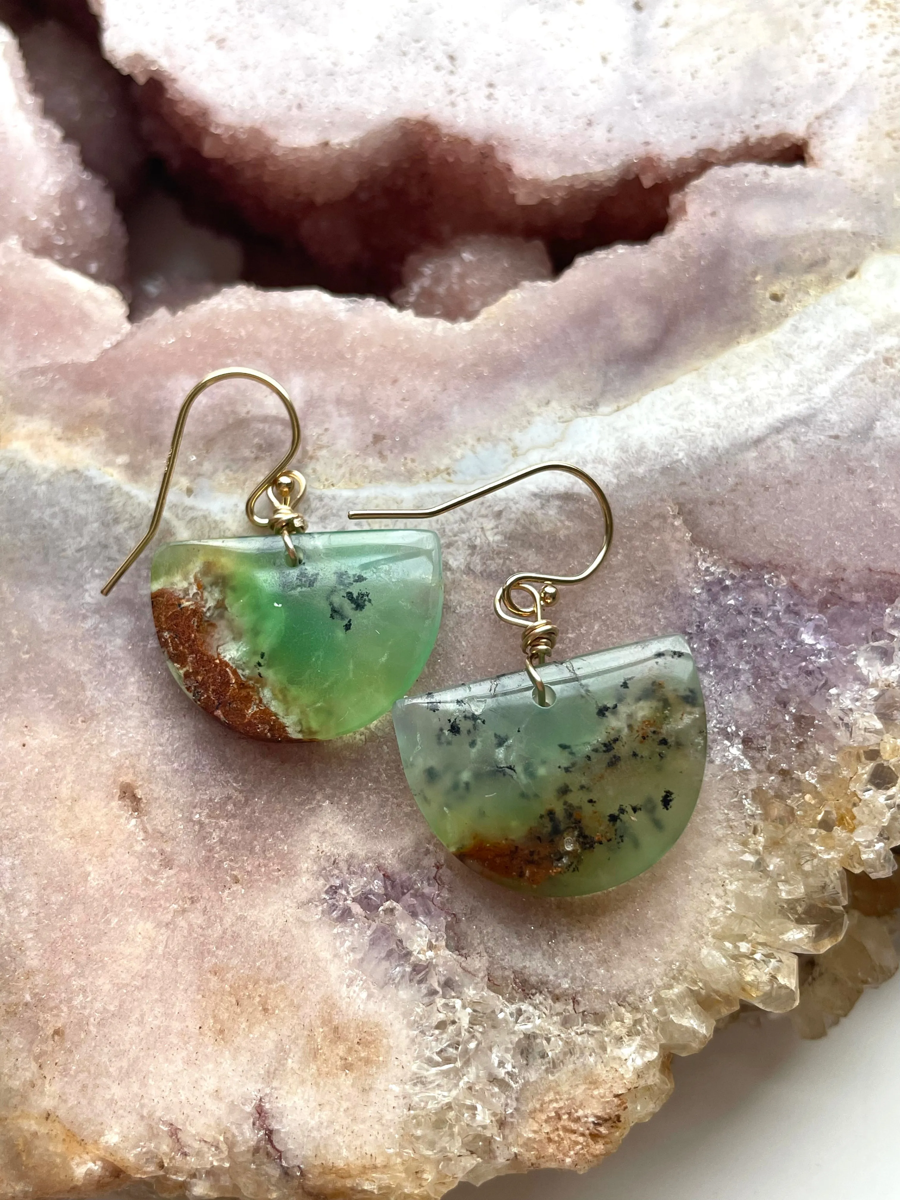 Chrysoprase Statement Earrings Gold Fill