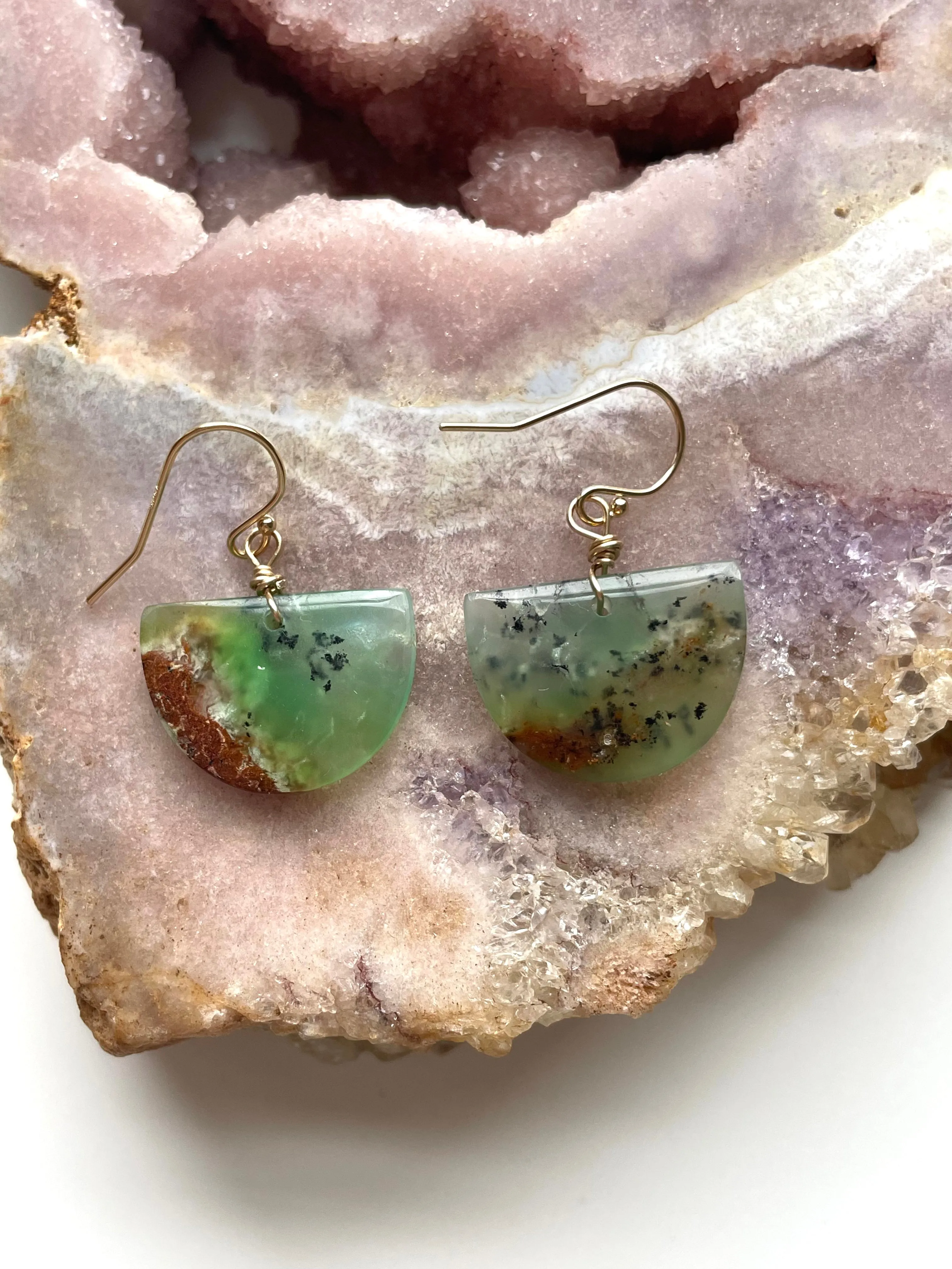 Chrysoprase Statement Earrings Gold Fill