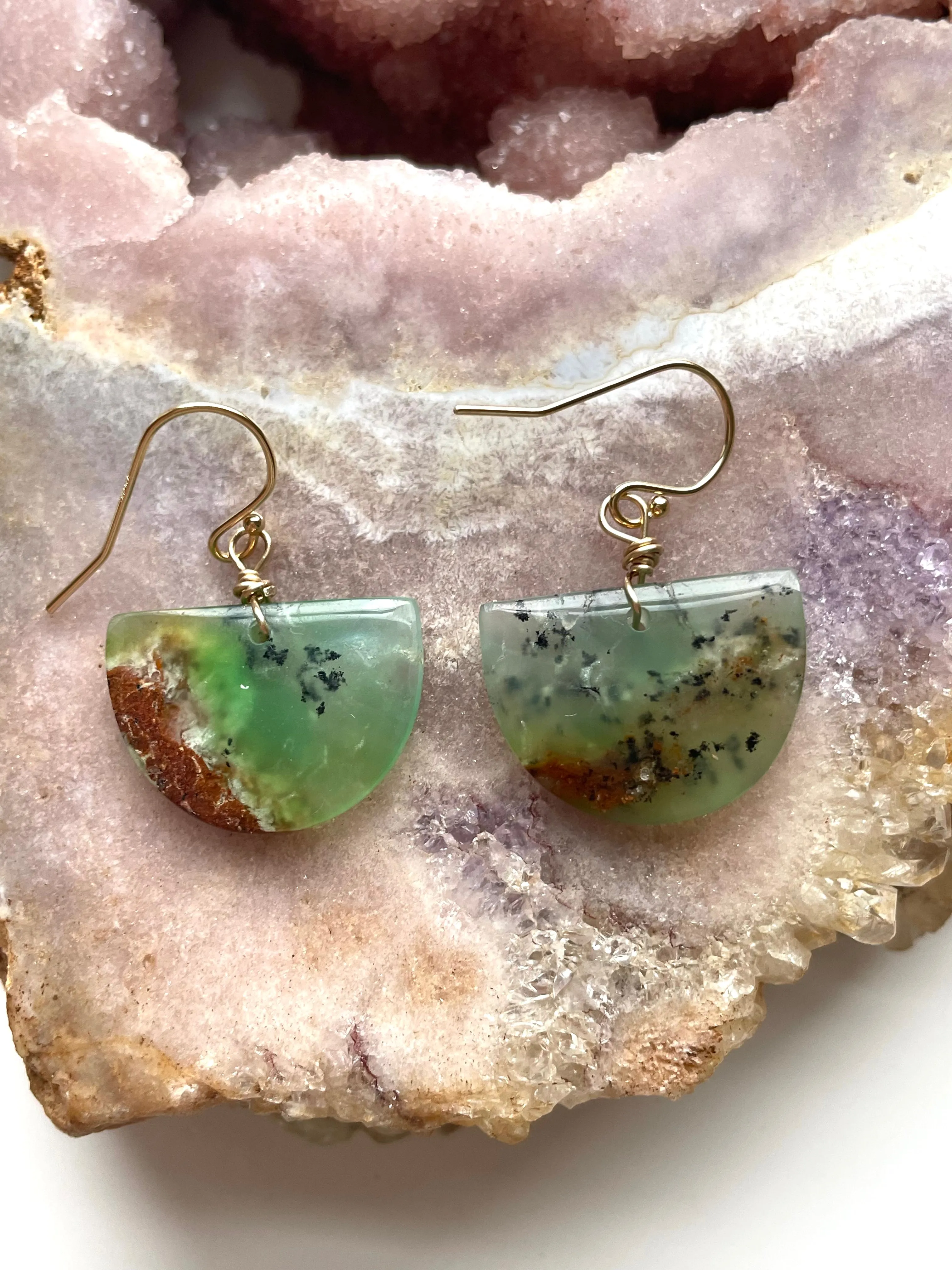 Chrysoprase Statement Earrings Gold Fill