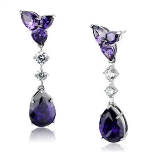 CJE2144 Wholesale Women's Stainless Steel Amethyst AAA Grade CZ Drop Earrings