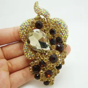 Classical Style Flower Brooch Pin Brown Rhinestone Crystal Classical Bouquet Brooch Gift