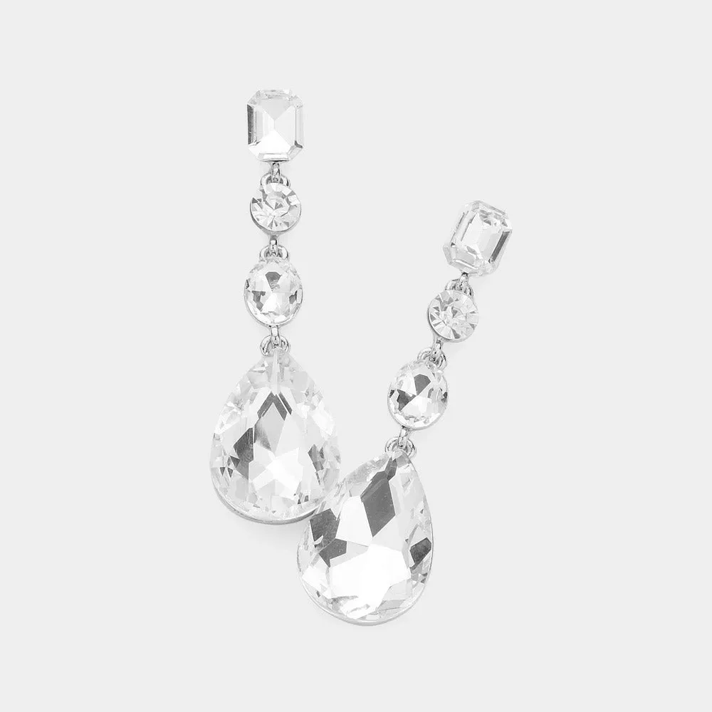 Clear Multi Stone Drop Pageant Earrings  | Prom Earrings | 620410